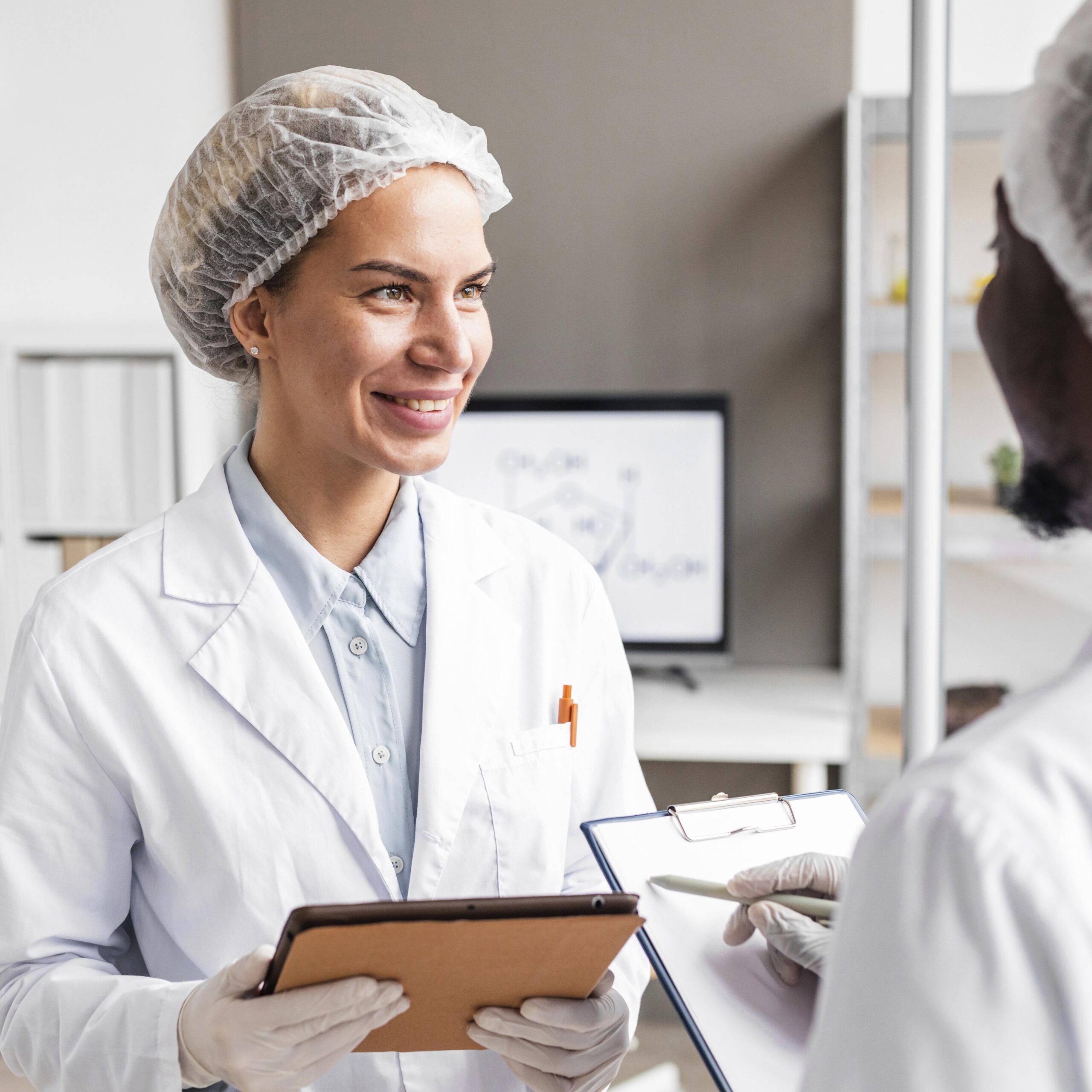 smiley-researchers-biotechnology-laboratory